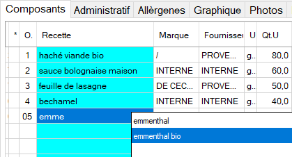 logiciel recettes ingréidents